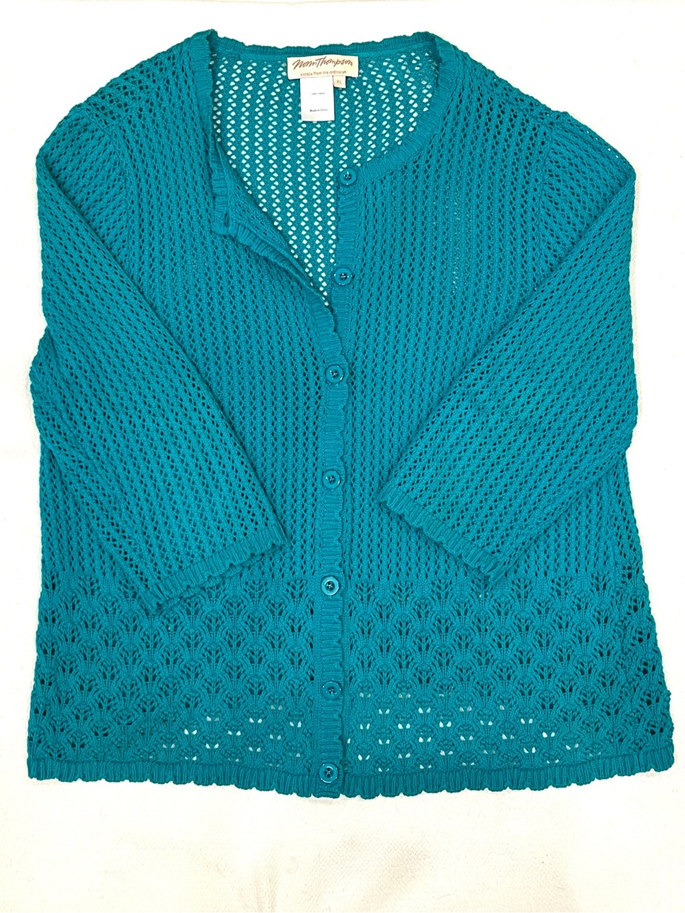 Norm Thompson Crochet Cardigan Sweater 100% Cotton Coastal Grandma Green Size XL - Picture 10 of 12